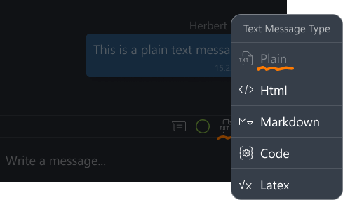 Screenshot of message format dropdown control