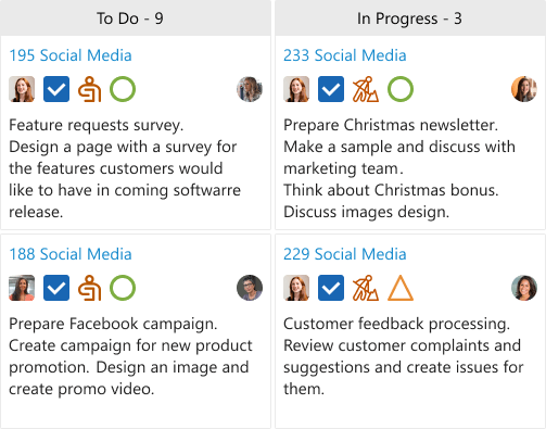 Fragment of a task board with filtering enabled