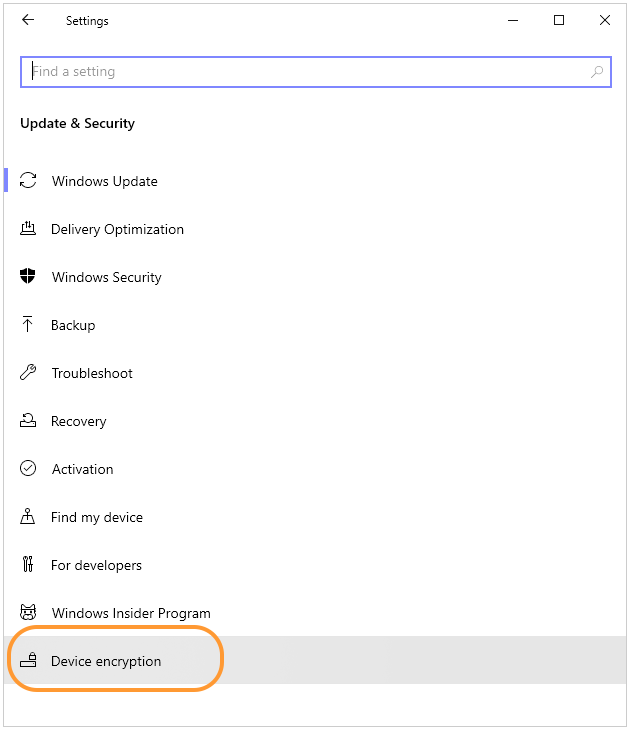 Screenshot of device encryption item in Windows 11