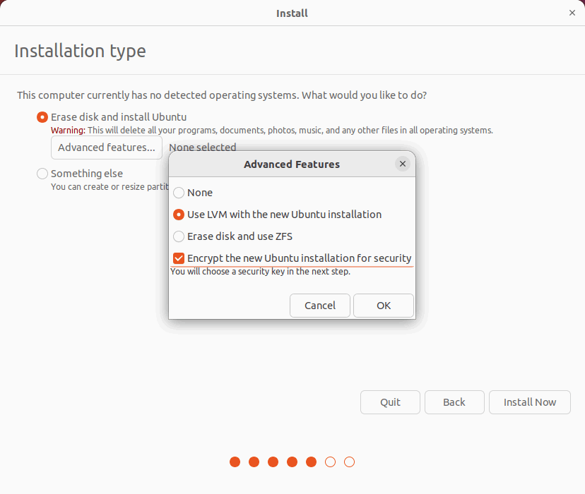 Ubuntu installation type settings screenshot