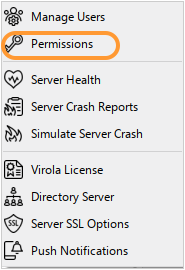 Managing user permissions menu Managing user permissions menu