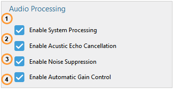 Audio processing settings