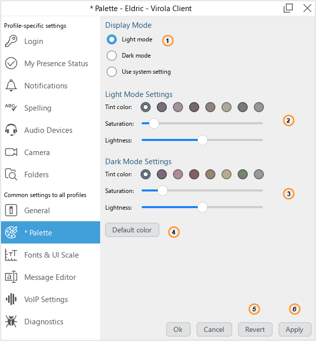 Palette settings