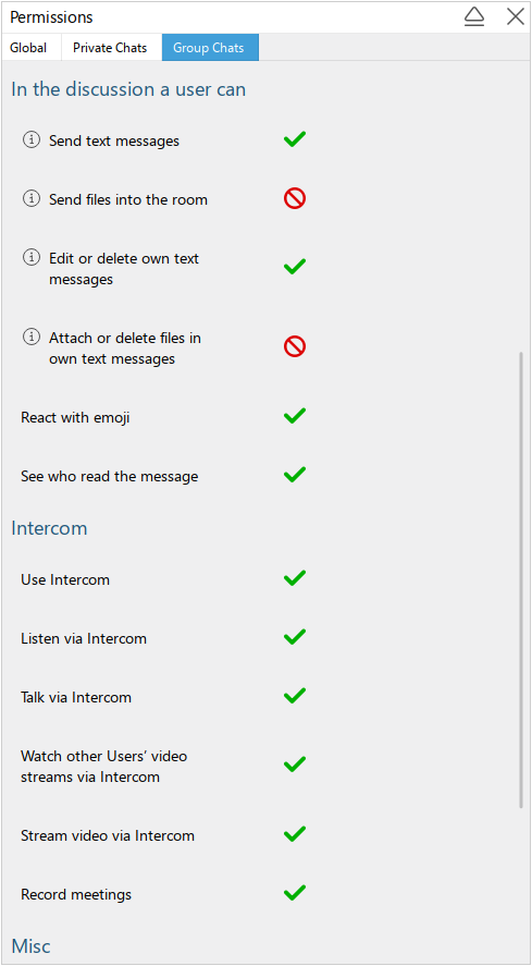 Global room permissions set by admin Global room permissions set by admin