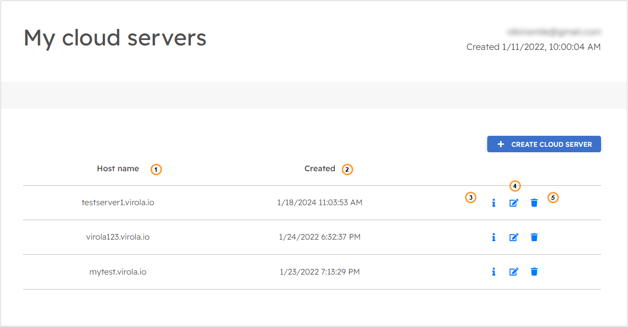 The list of cloud servers The list of cloud servers