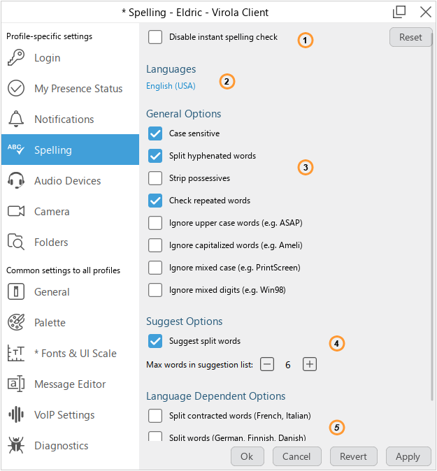 Spelling settings